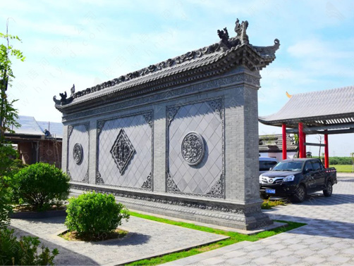 唐語磚雕獨立影壁墻壁頂、壁身、壁座